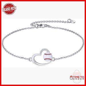 Sterling Silver Baseball Charm Bracelet Adjustable Lobster Claw Clasp